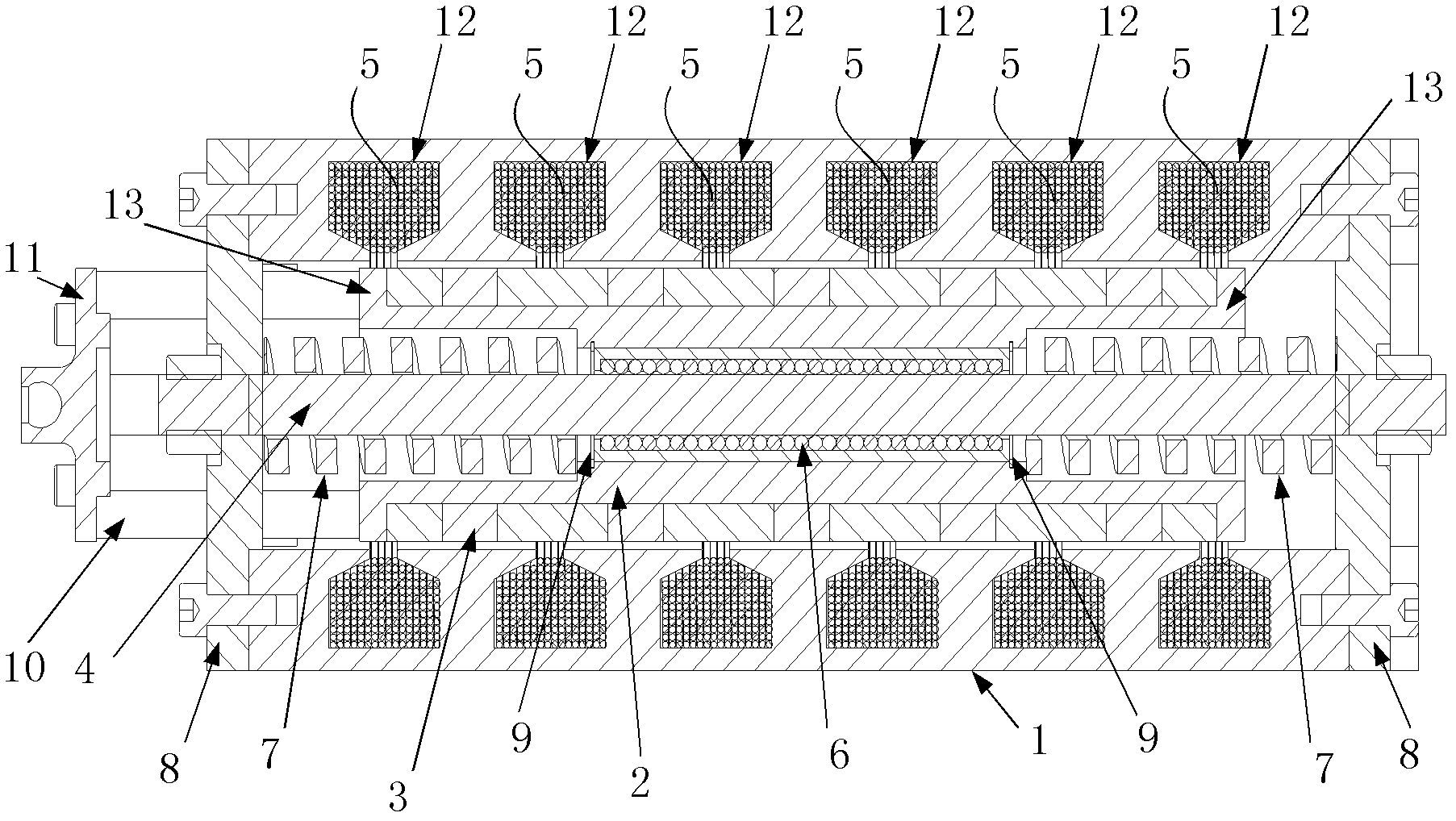 Linear oscillation motor for direct drive pump based on selfshield characteristic of Halbach array