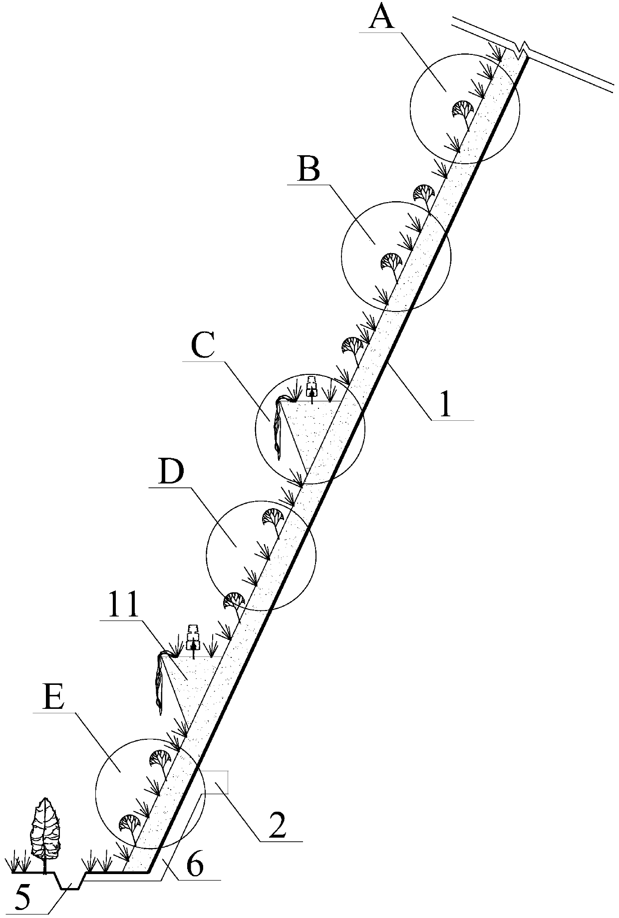 Ecological restoration method for high and steep slope in open pit of metal mine and application thereof