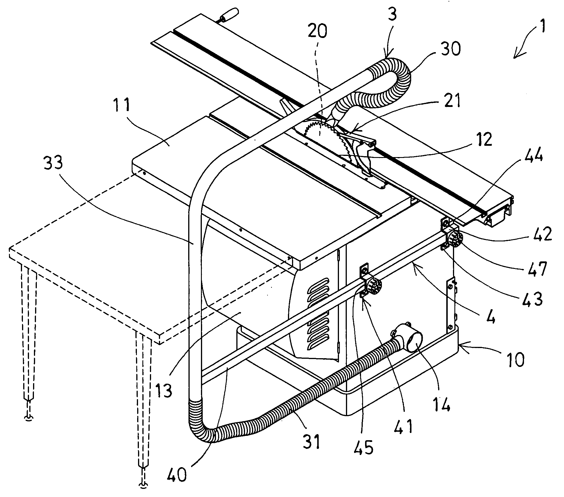 Work table having adjustable hose support