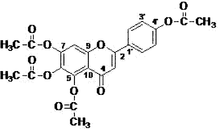 Use of 5,6,7,4'-tetra-acetoxyl flavone for preparing medicine for preventing and curing cardiovascular and cerebrovascular diseases