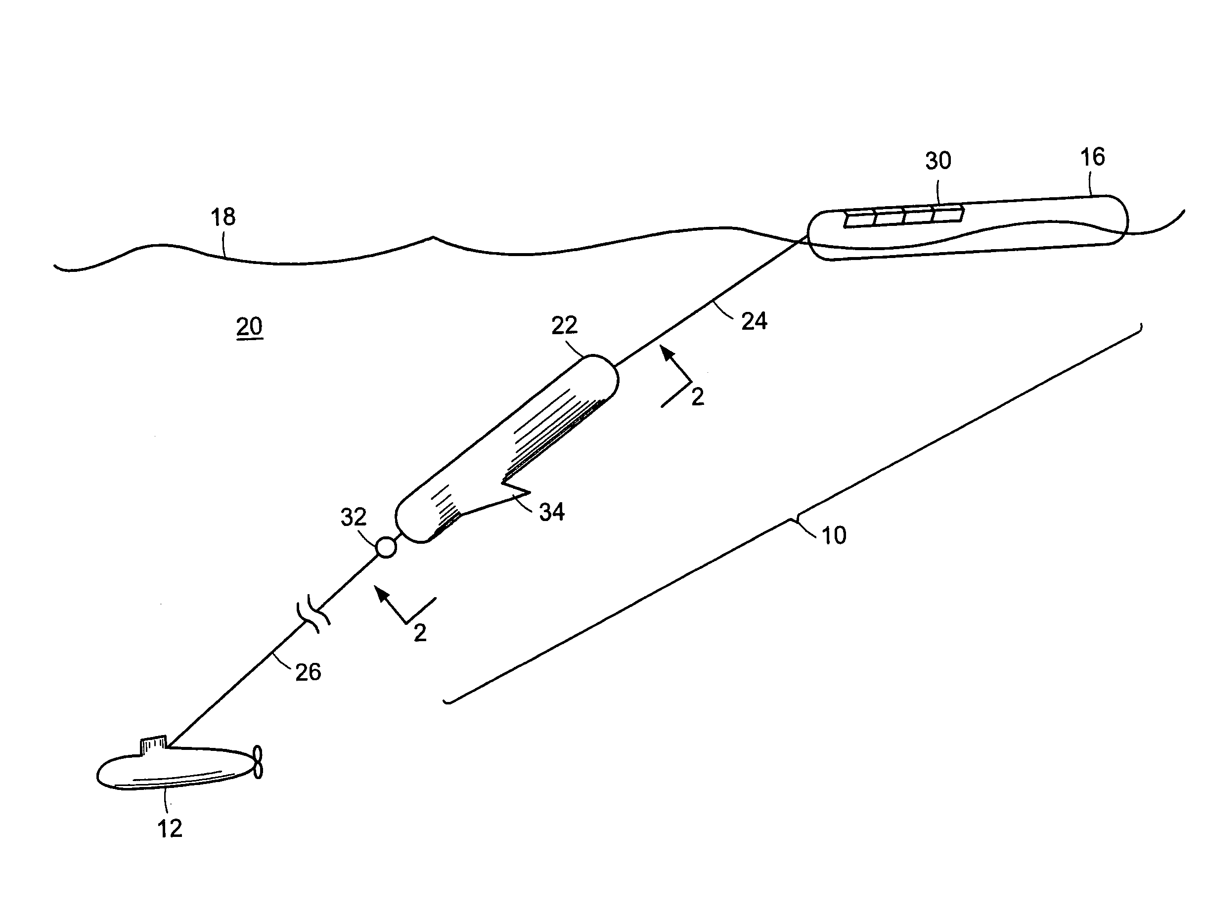 Plunging towed array antenna