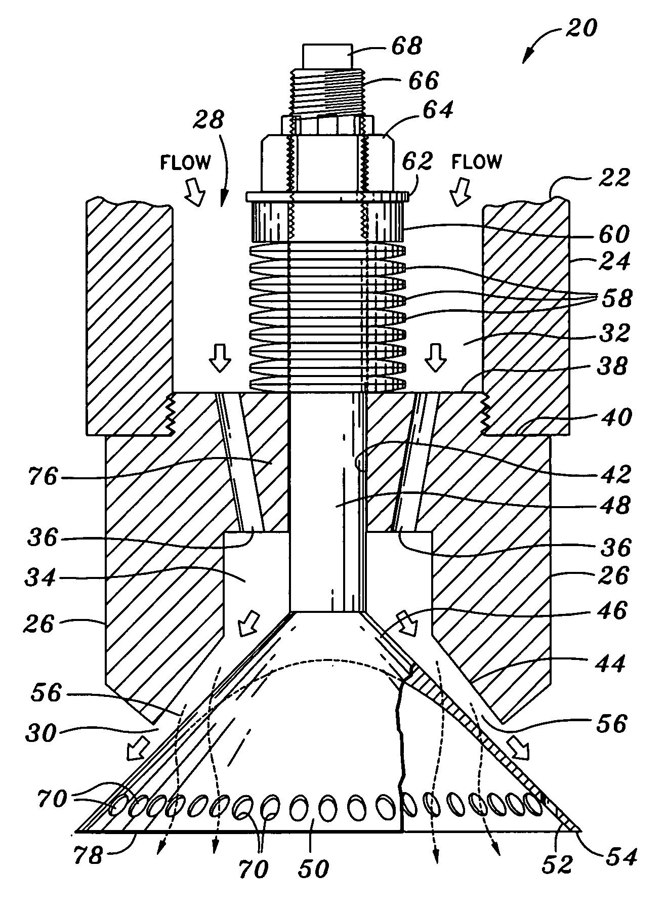 Pressure blast pre-filming spray nozzle