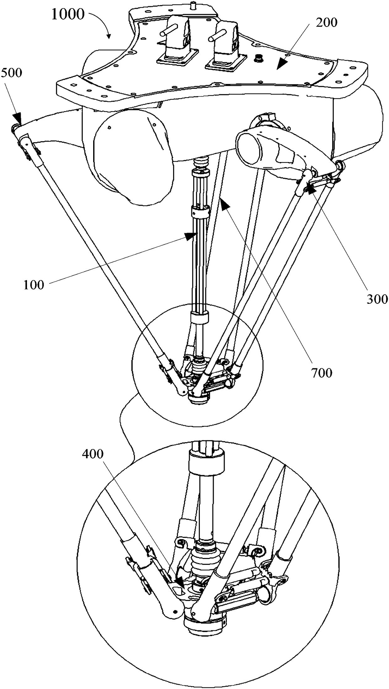 Center shaft transmission mechanism and parallel robot