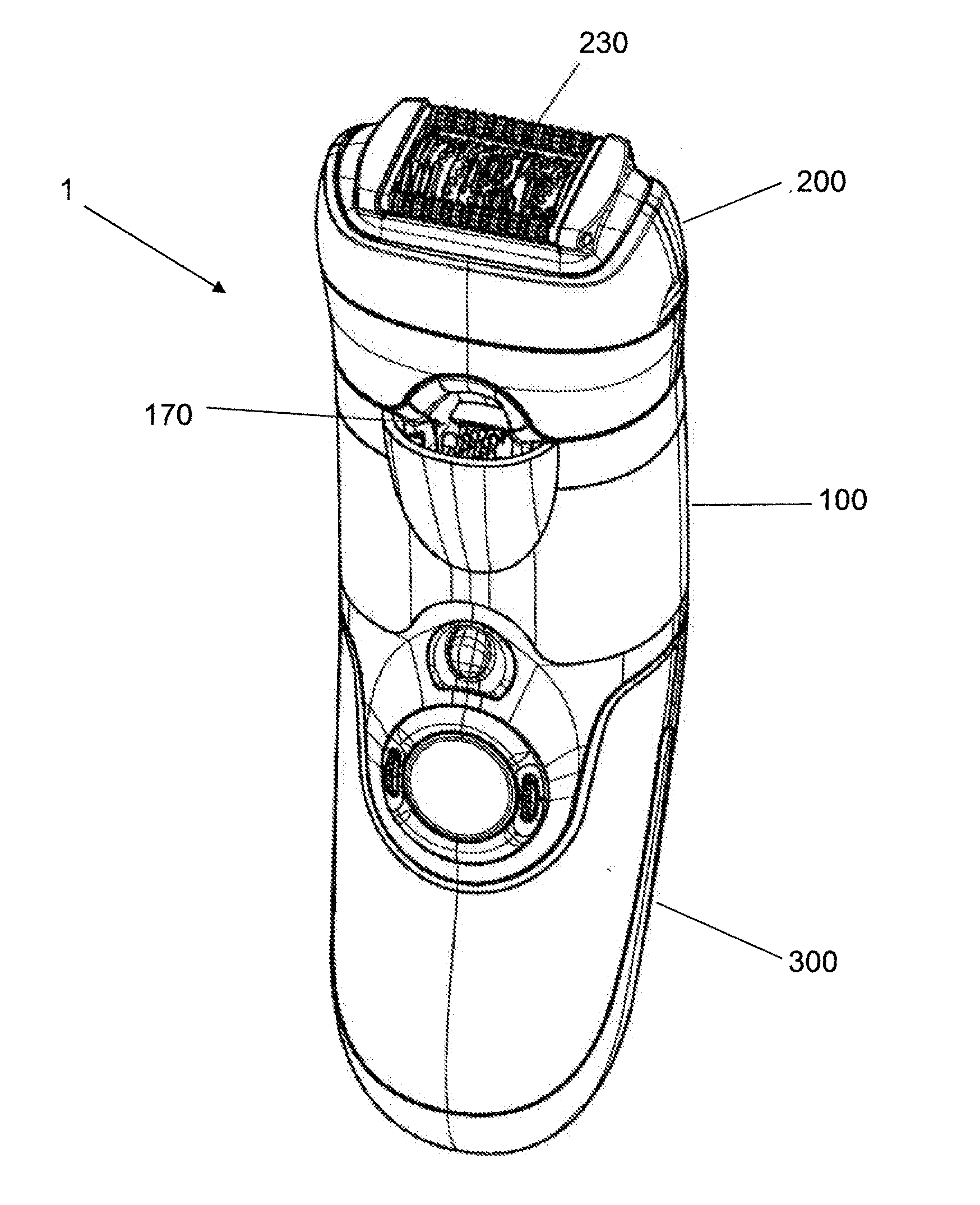 Body grooming device comprising an atomizer unit