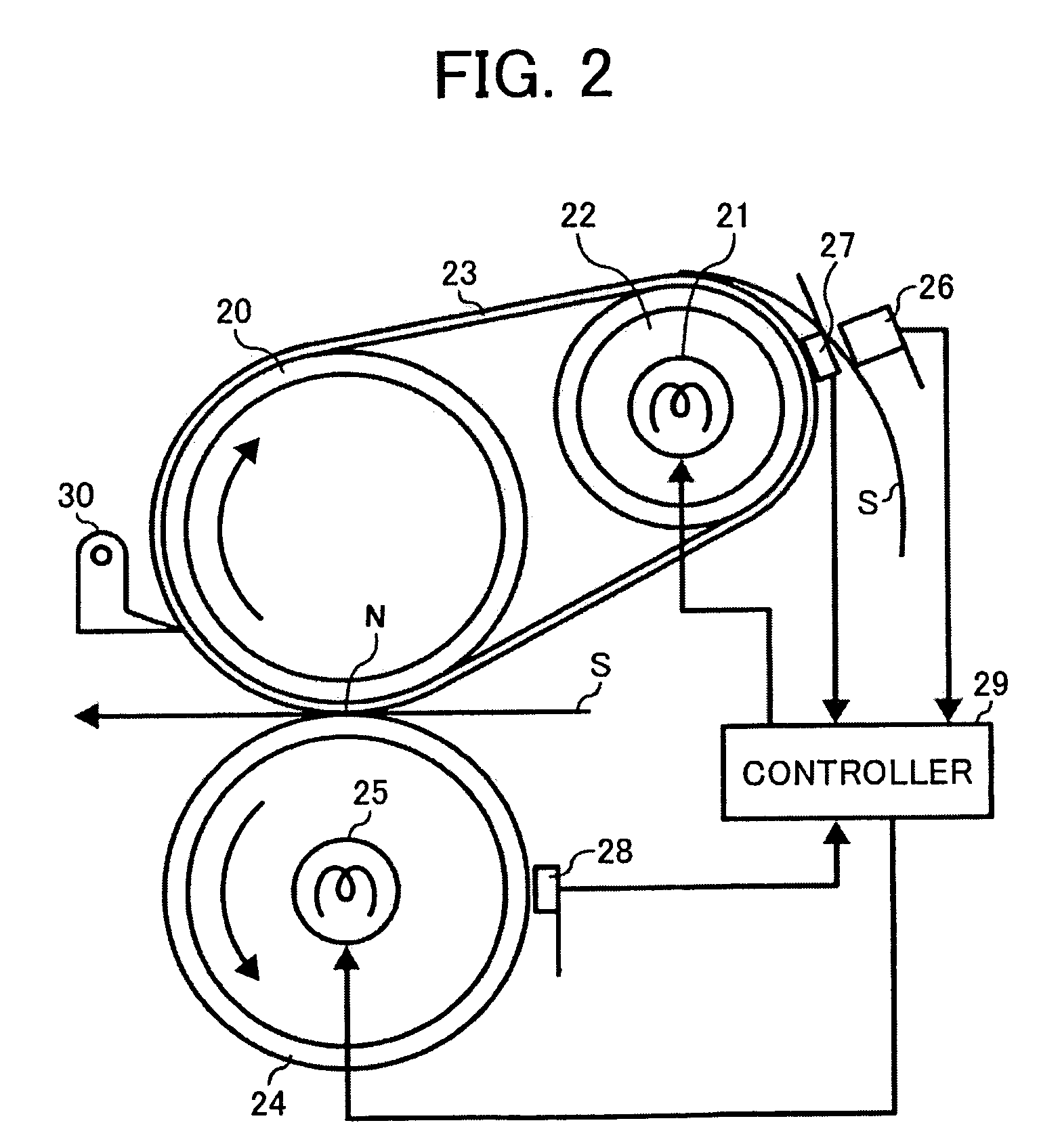 Belt type fixing device including a contact and a non-contact temperature sensor and a reflection type sheet sensor