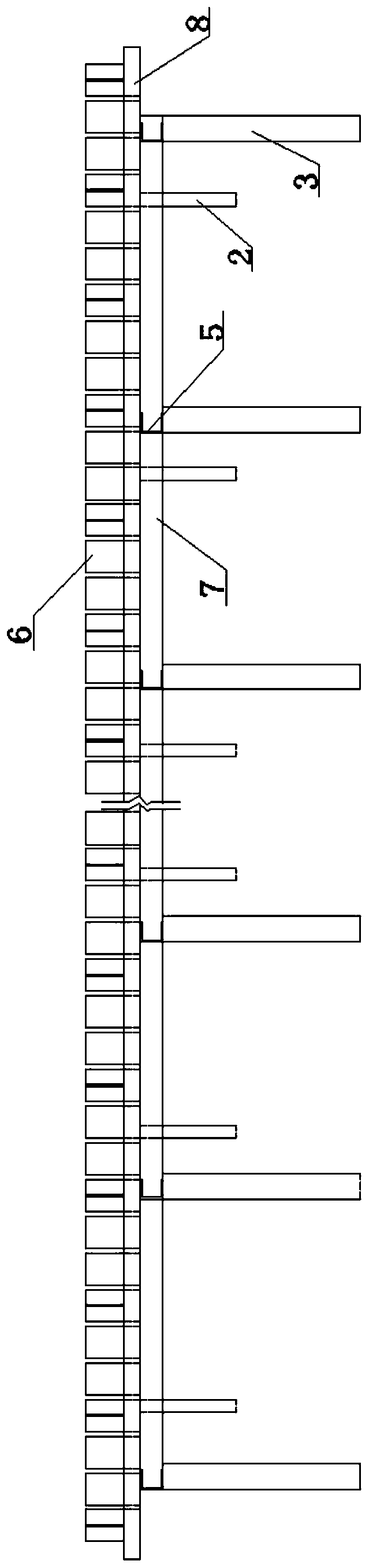 Reinforcing steel bar binding moulding bed frame for prefabricating T-beam wing plate and use method