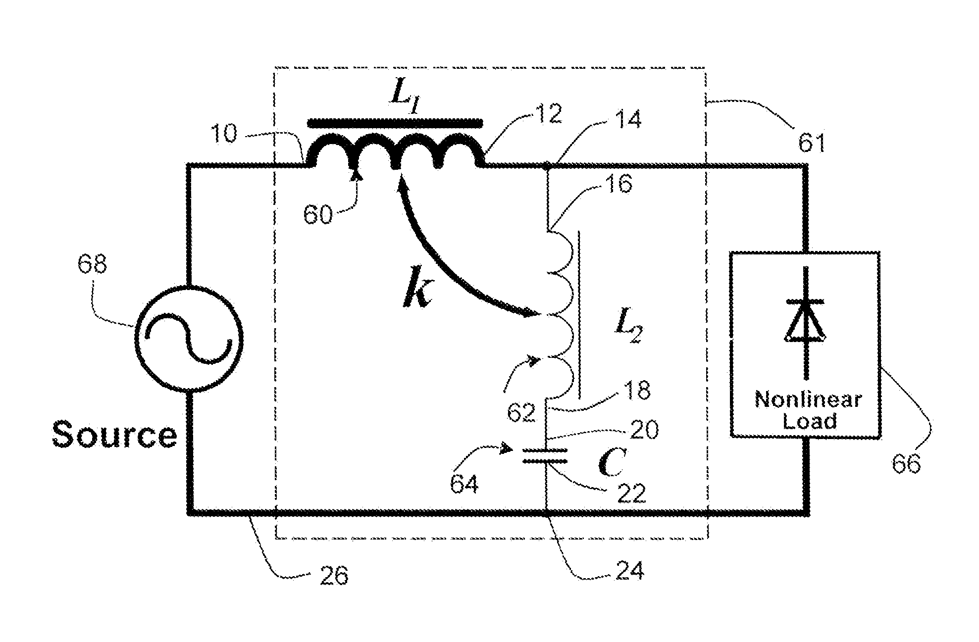 Device for filtering harmonics