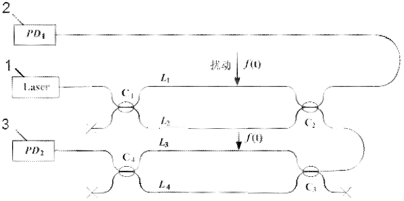 Interference type optical fiber distribution disturbance sensor and disturbance location method thereof