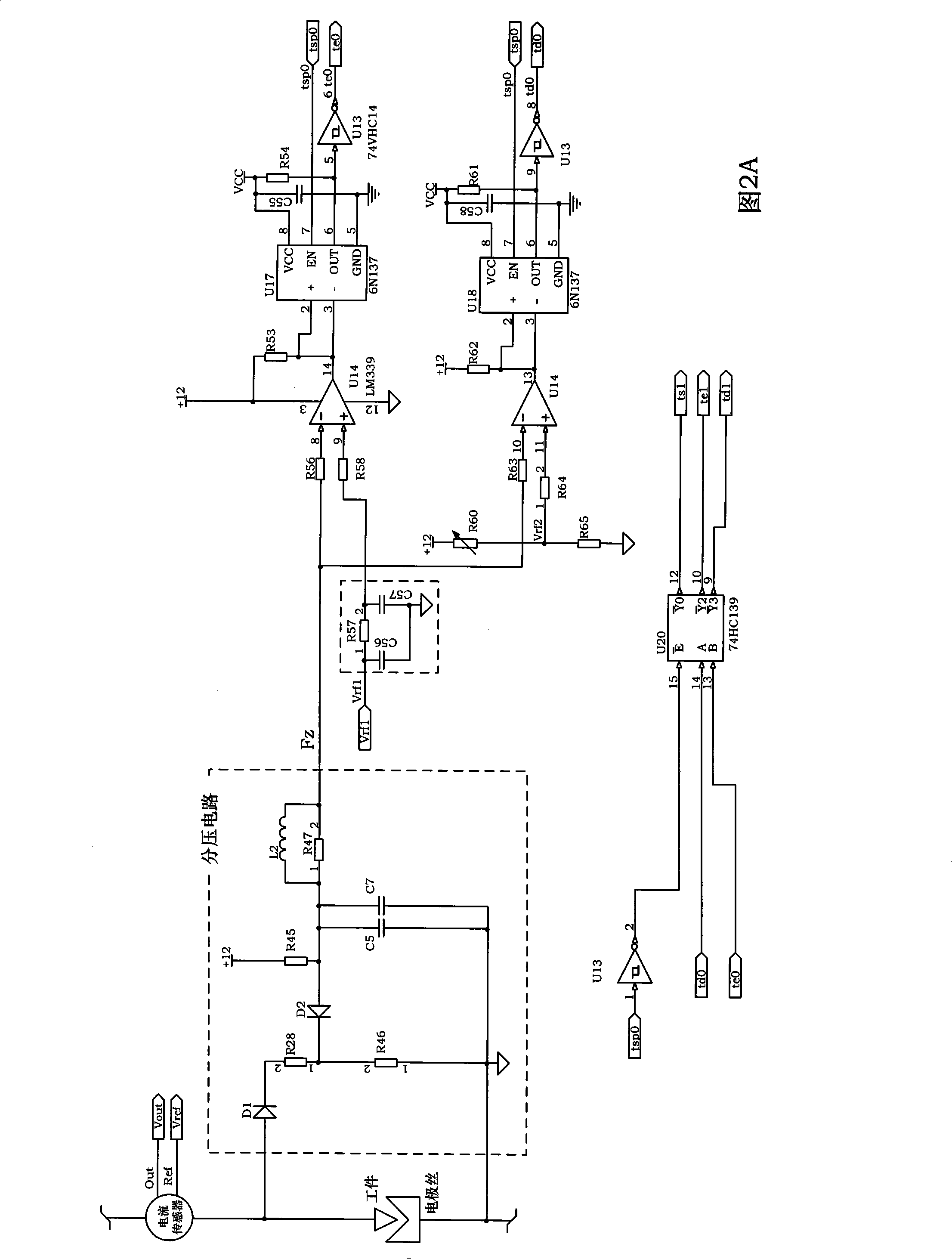 Electrospark wire-electrode cutting process discharge condition detecting device