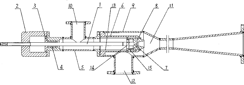 Injector with adjustable distance between nozzle and mixing chamber inlet and adjustable nozzle critical sectional area