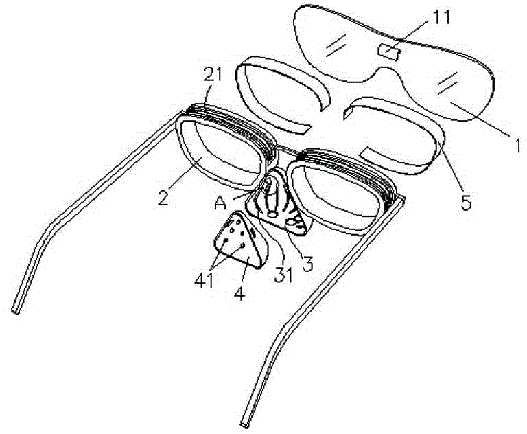 Spectacle frame nose mask filter