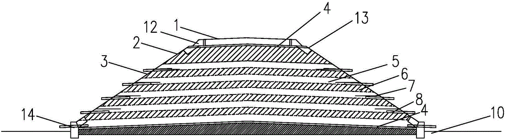 Expansive soil embankment structure improved and reinforced by sandwich method and construction method