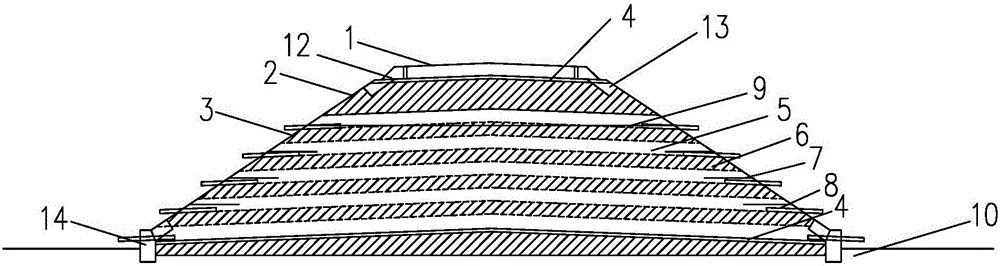 Expansive soil embankment structure improved and reinforced by sandwich method and construction method