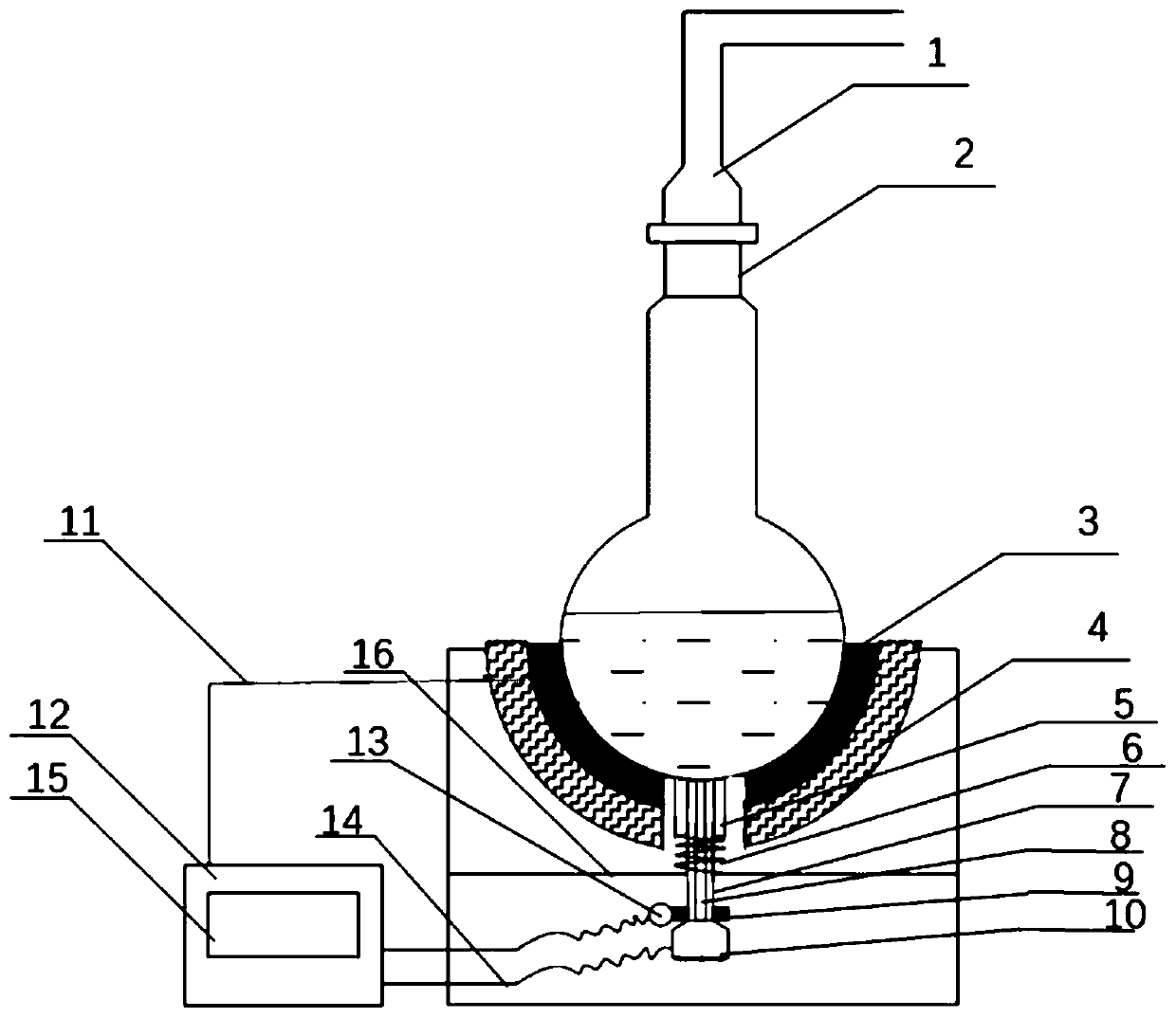 Distilling flask heating device and method which are capable of avoiding dry burning