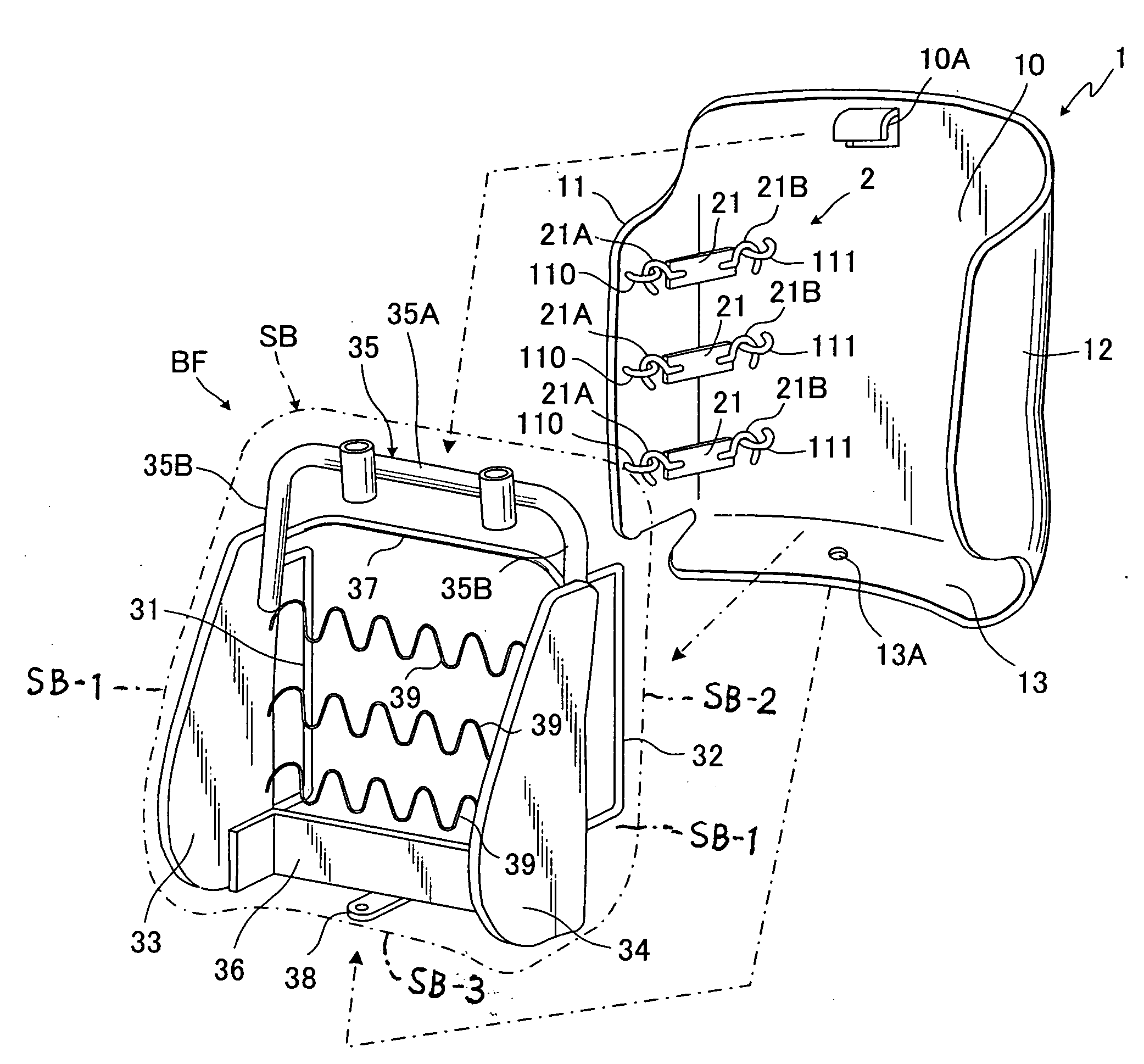 Seat back of automotive seat with back board