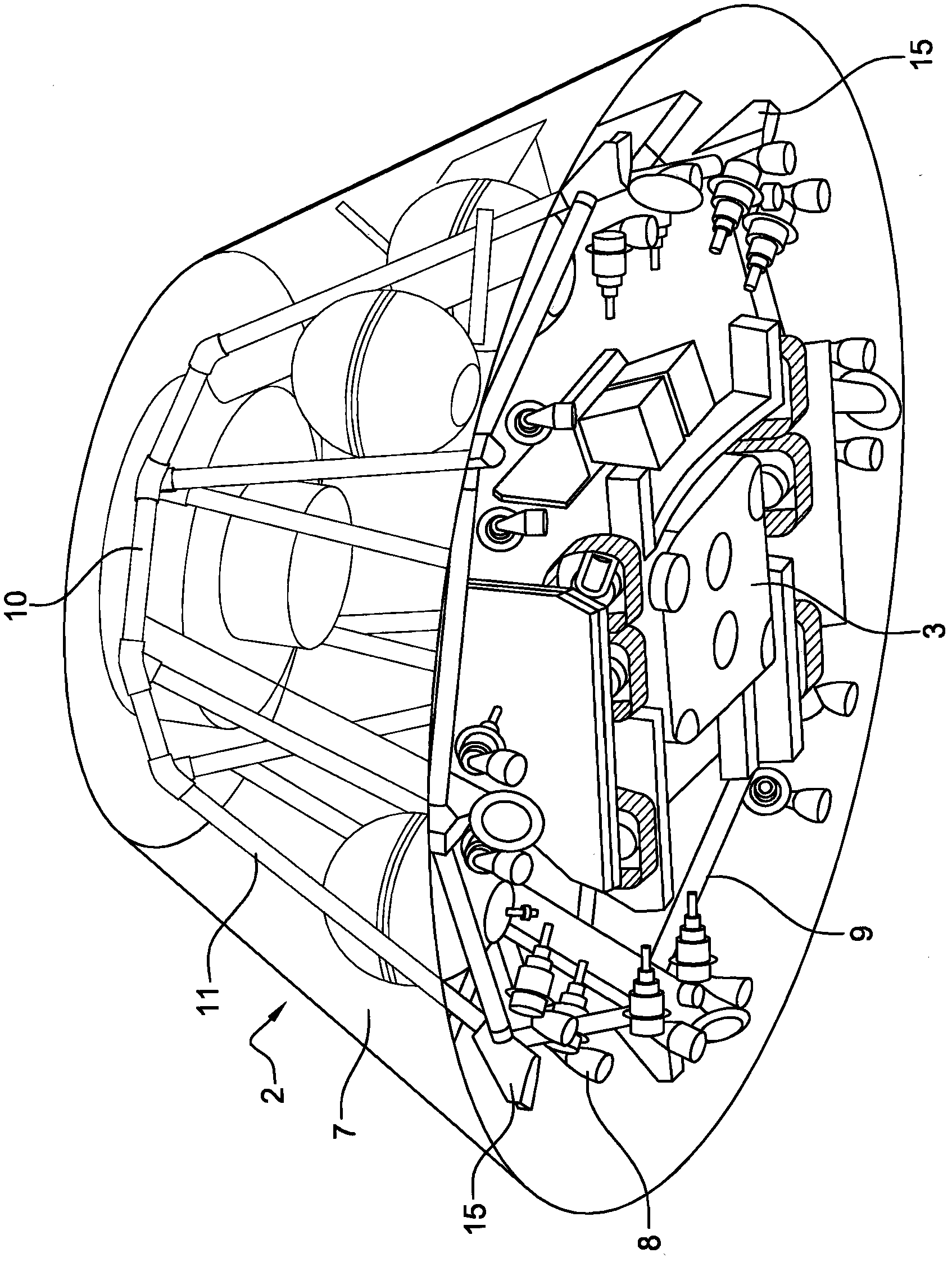 Landing device for a space probe, and landing method for a probe provided with such a device