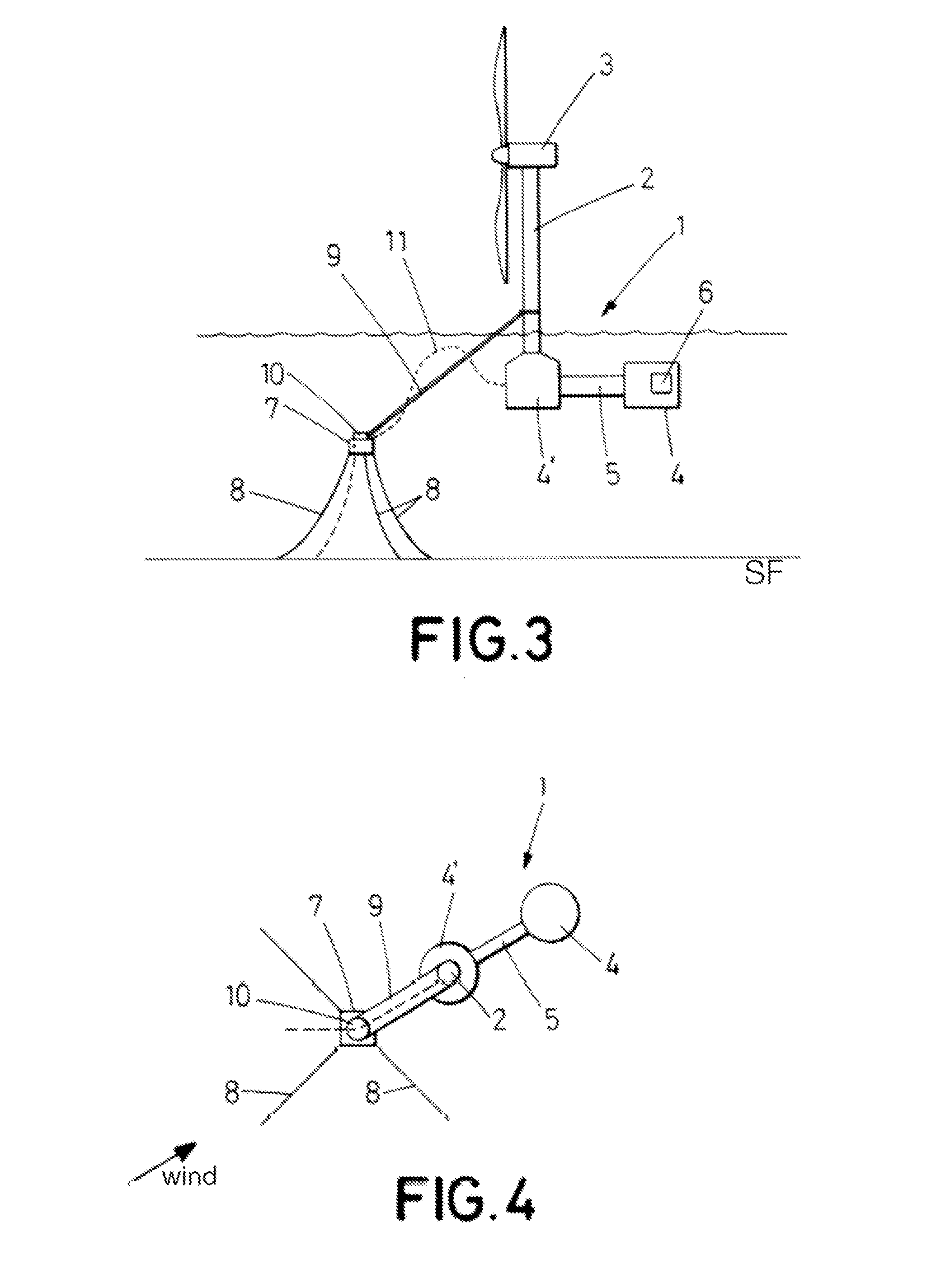 Submersible active support structure for turbine towers and substations or similar elements, in offshore facilities