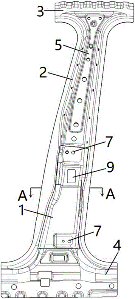 Automobile B column reinforcing plate assembly