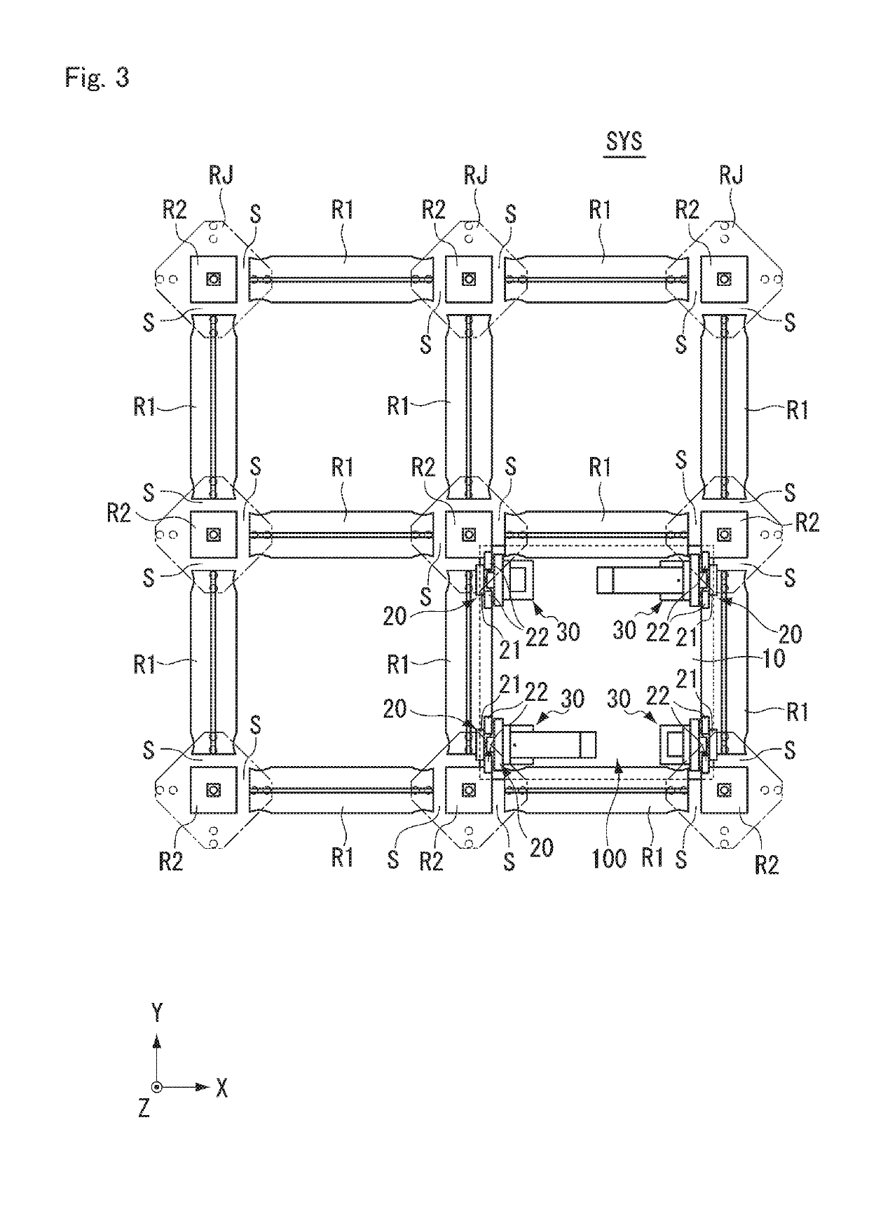 Rail-guided trolley system, and rail-guided trolley