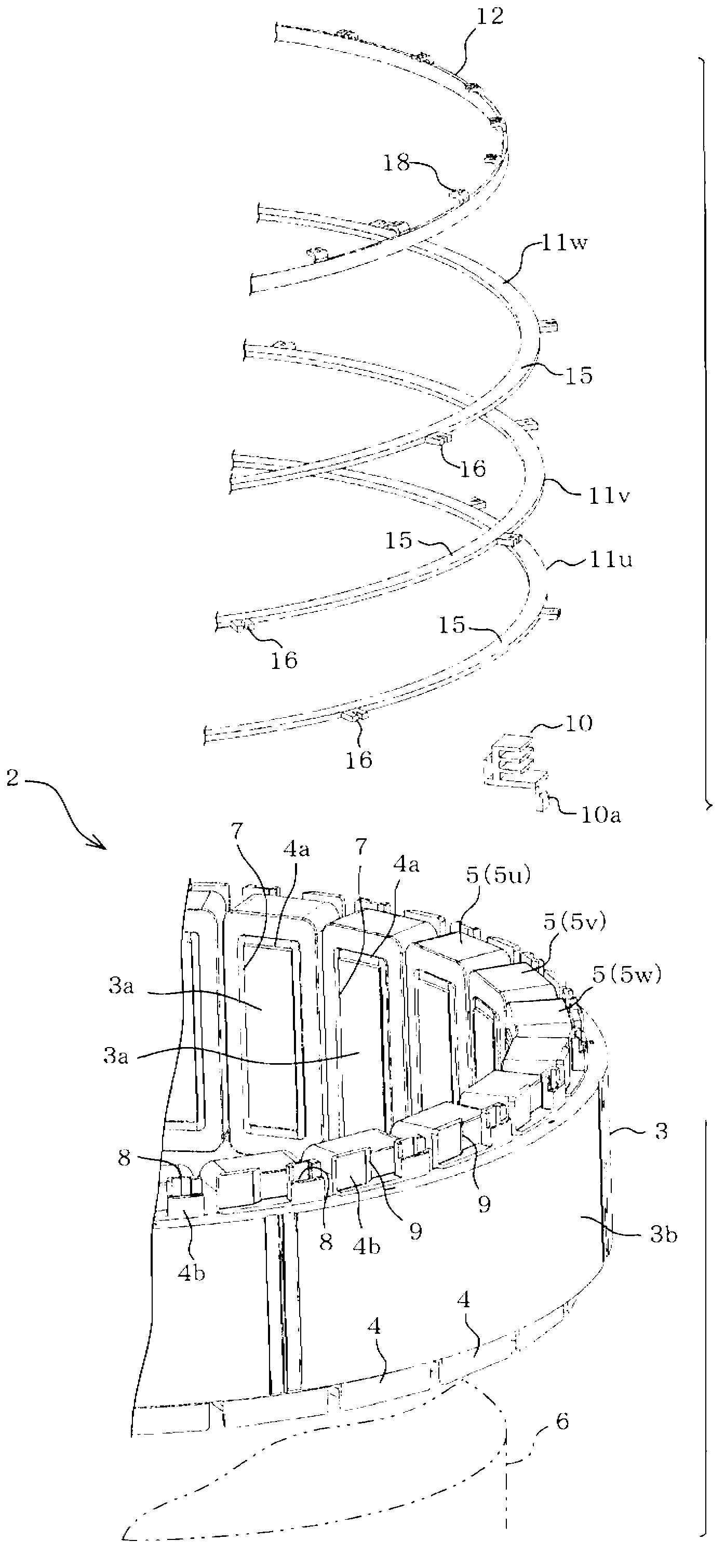 Stator for rotating machine, holder for use with stator, rotating machine, and automobile