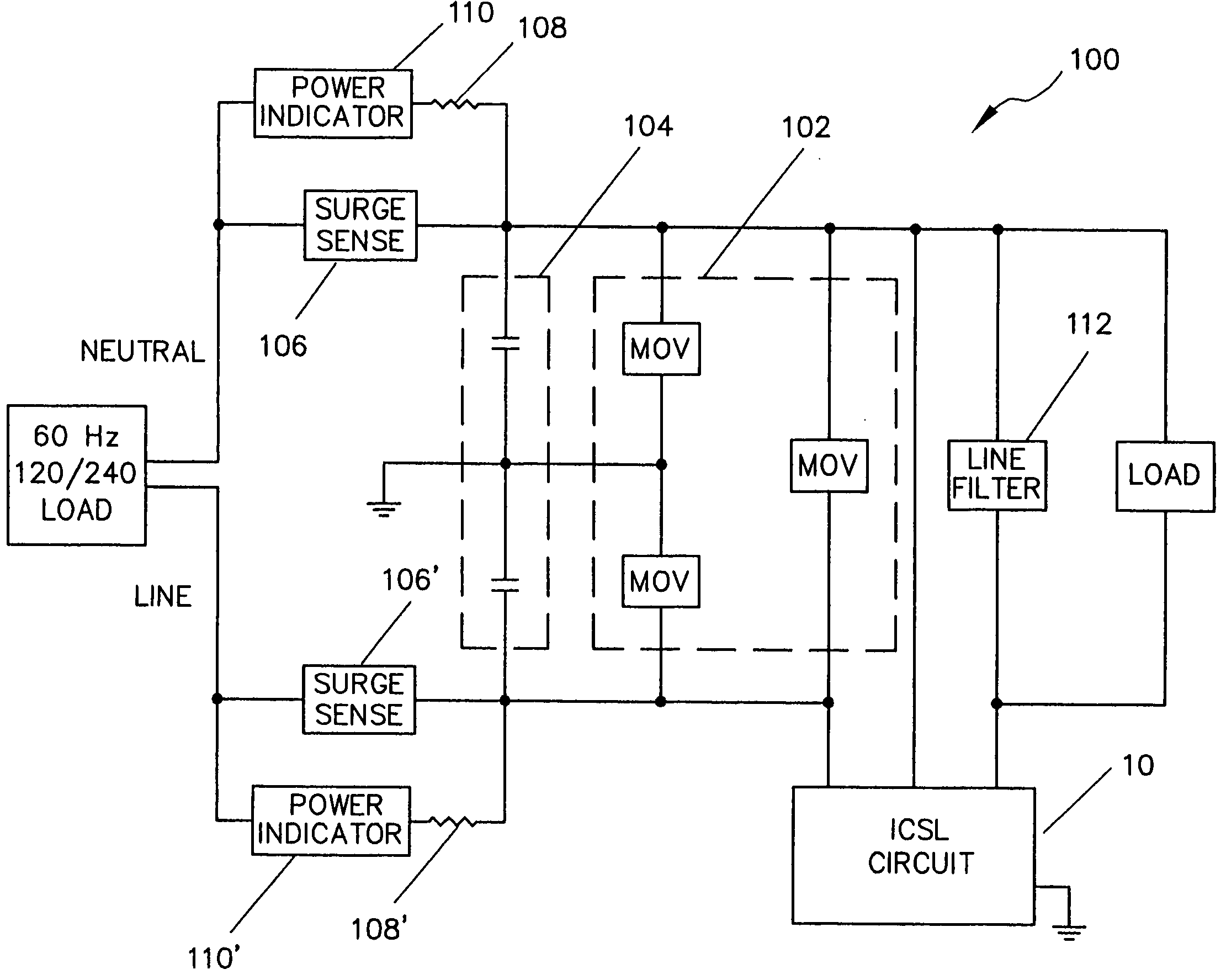 Automated AC line filter and surge suppression apparatus and method