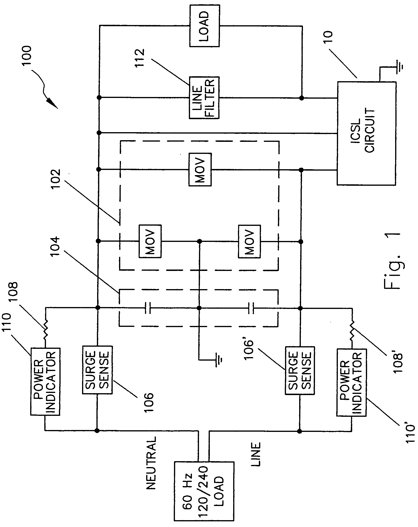 Automated AC line filter and surge suppression apparatus and method