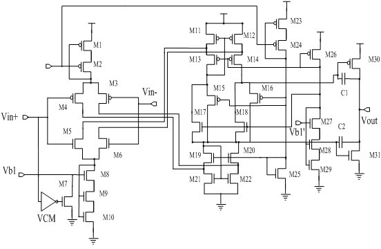 Rail to rail operational amplifier of asymmetric bias voltage structure
