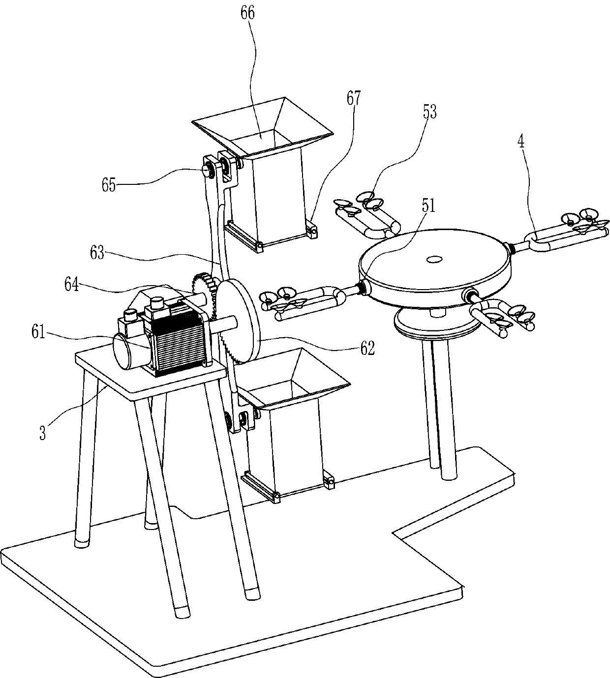 Powdering device for mold of projecting tile of eaves for house building