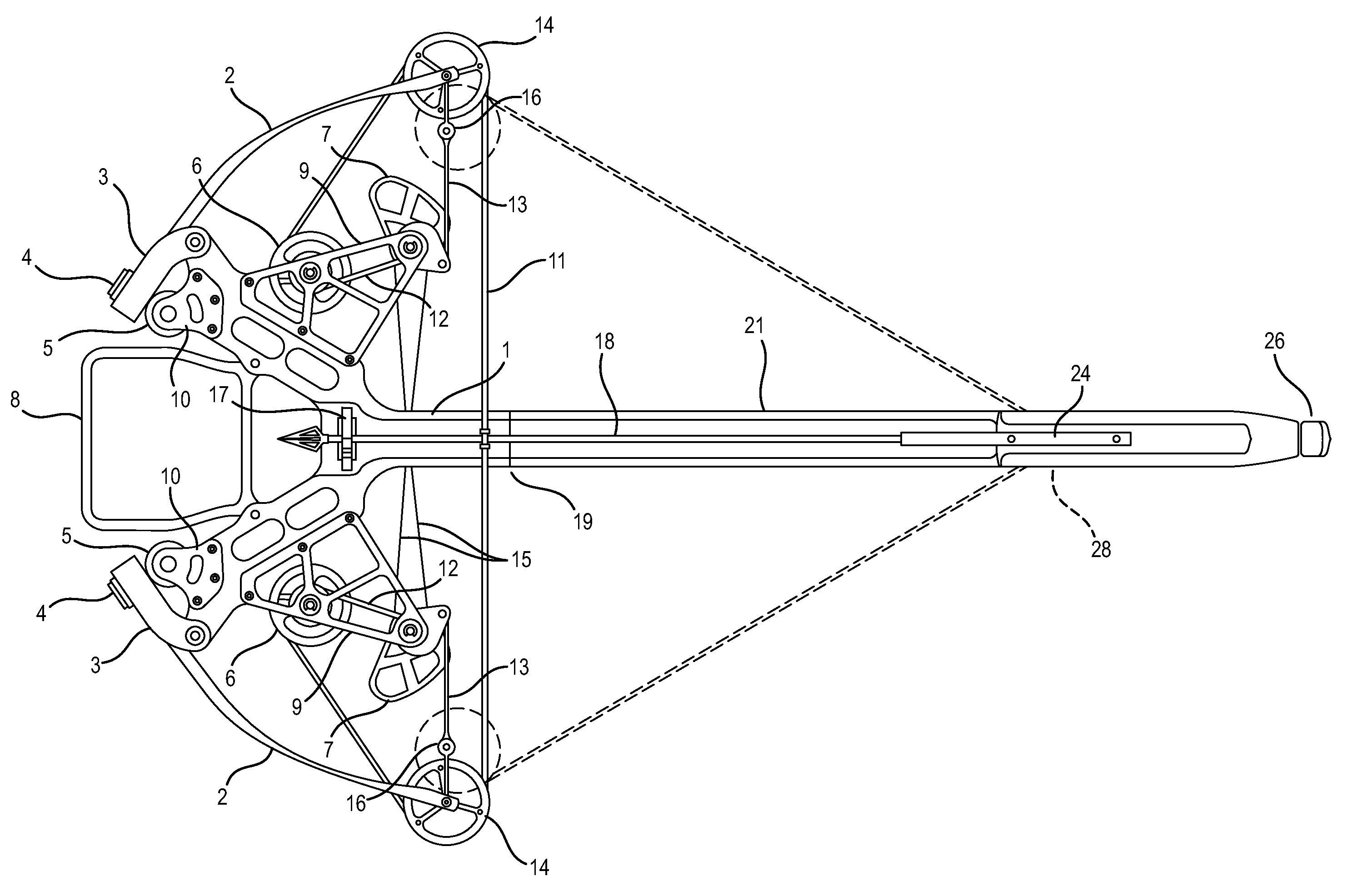 Compact crossbow with improved efficiency