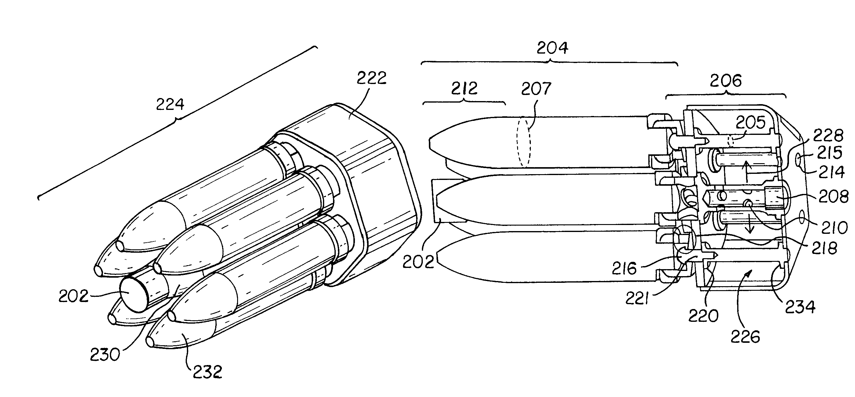 Multiple diverging projectile system