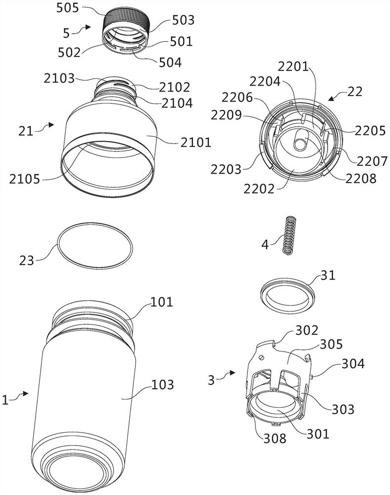 Hanging plug type sealing and spring pushing type container sealing device and packaging container and application of hanging plug type sealing and spring pushing type container sealing device