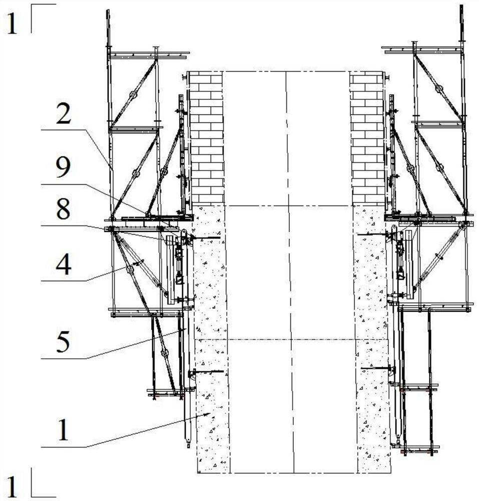 A construction method for aerial track change of cable tower climbing formwork