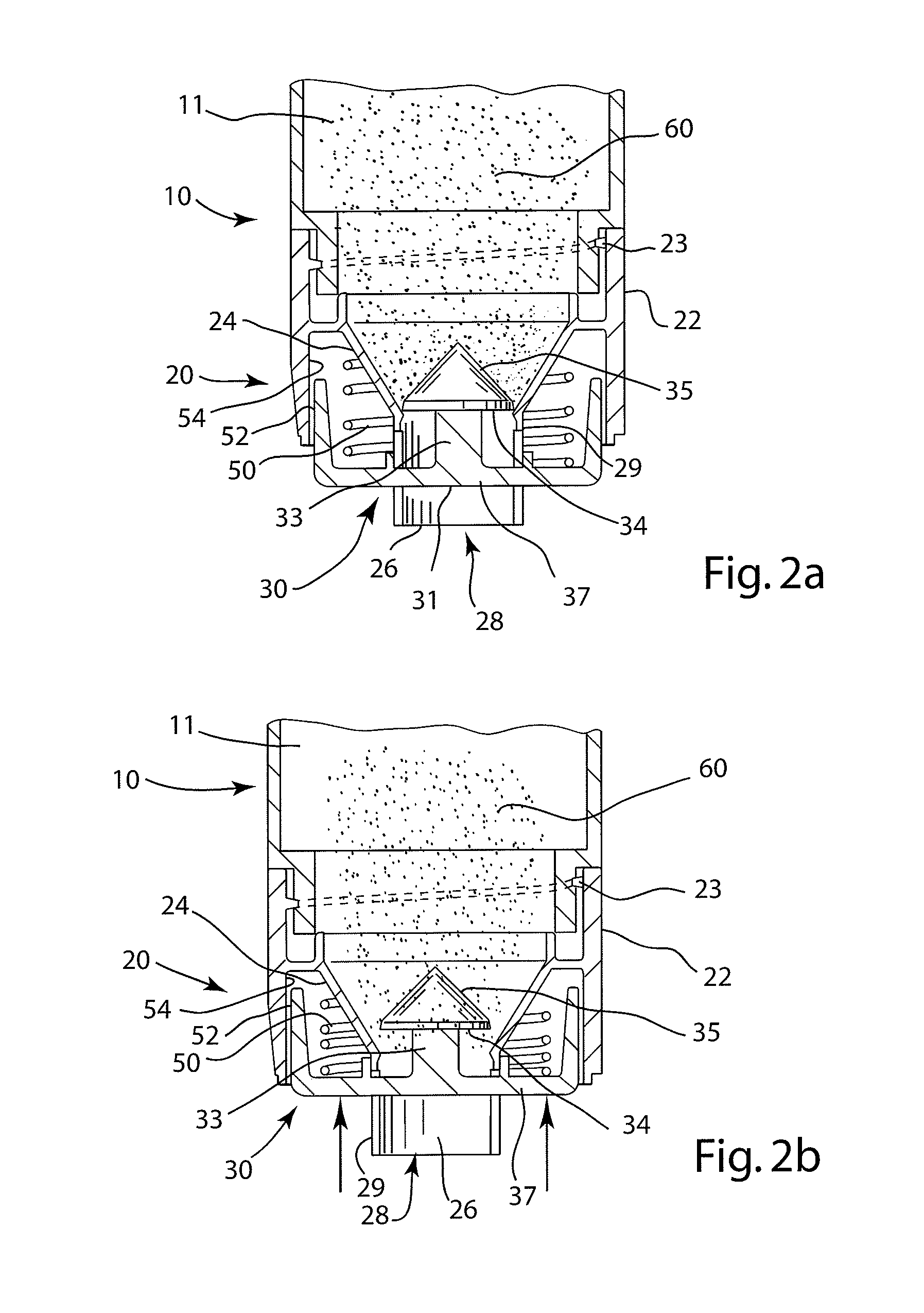 Metered dosage dispenser closure for powders