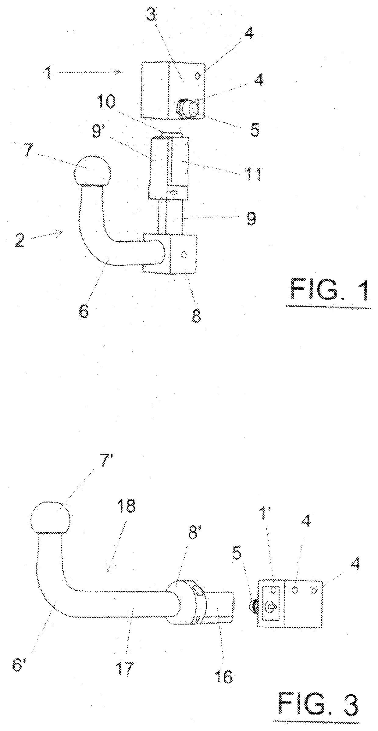 Demountable Hitching Device for Towing by Vehicles, and Associated Unlocking Device