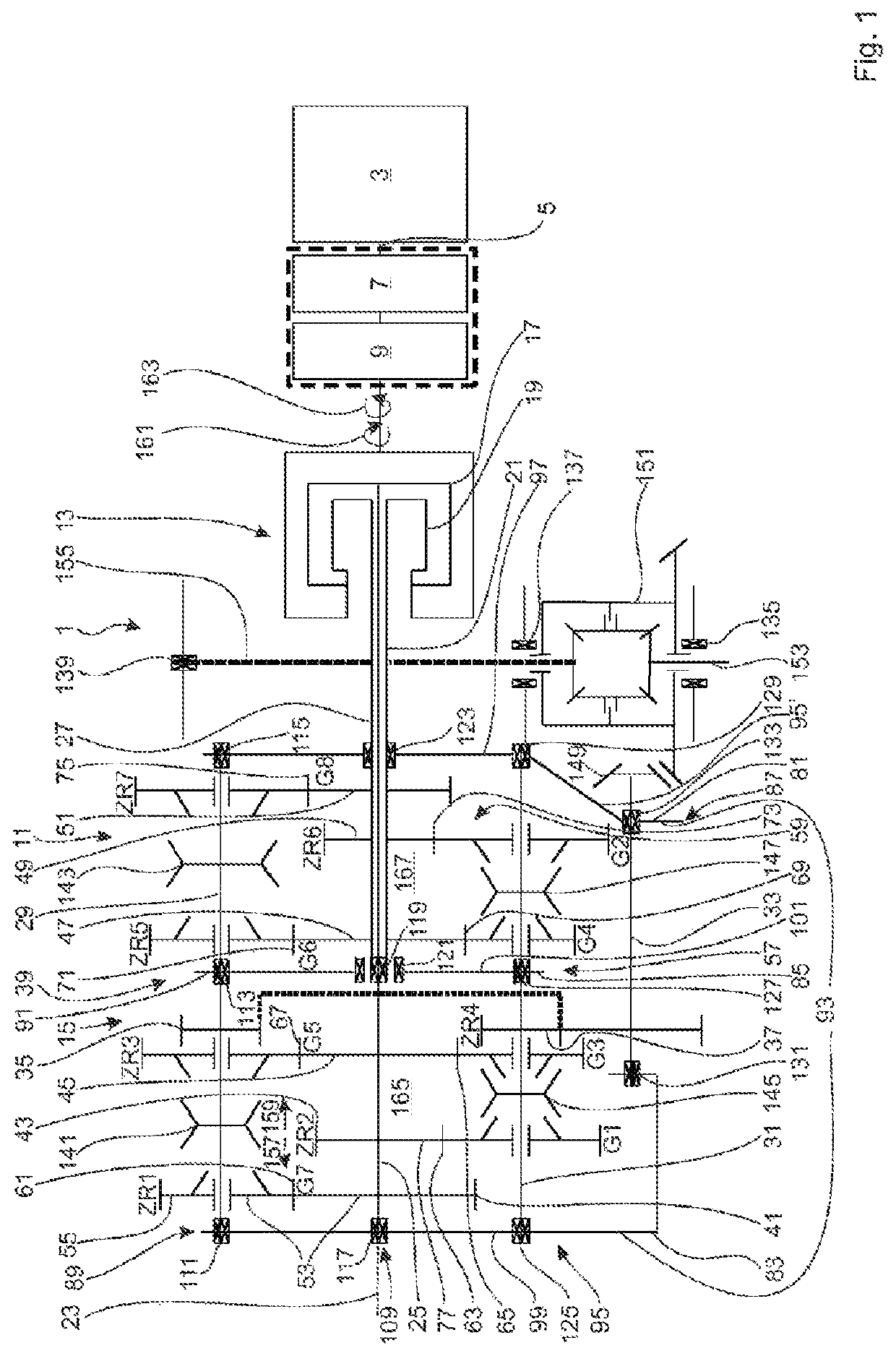 Dual clutch transmission and hybridized drive train having a dual clutch transmission