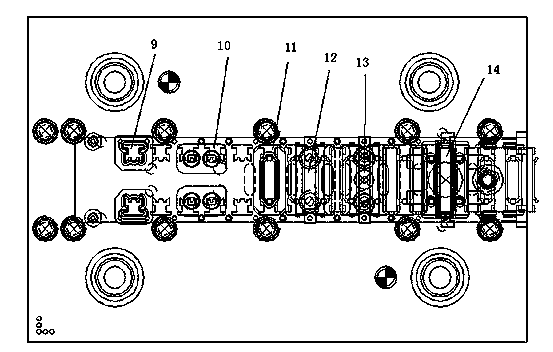 Continuous die capable of achieving intra-die riveting of laptop cooling fins