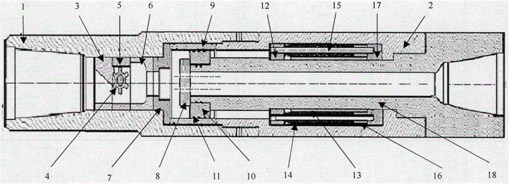 Well drilling method and device through hydraulic power and disc spring coupling driving and axial vibration