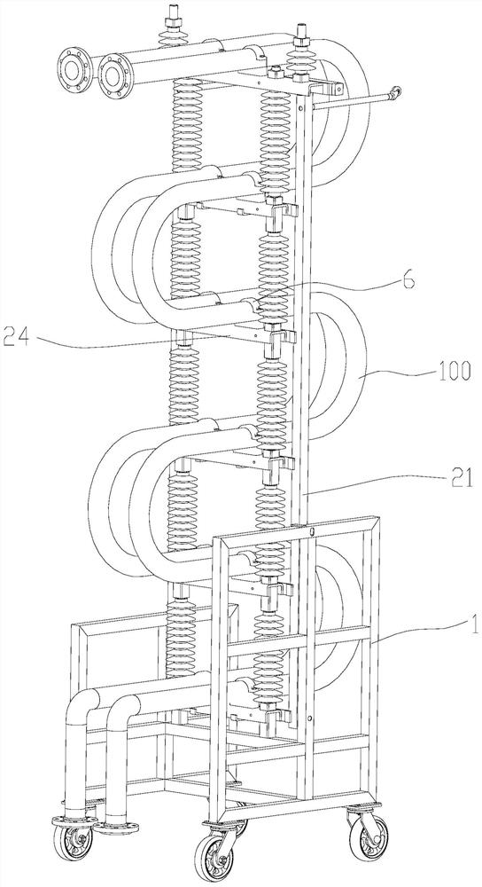 Flexible straight valve tower valve base main water pipe and optical cable groove efficient installation device and installation method