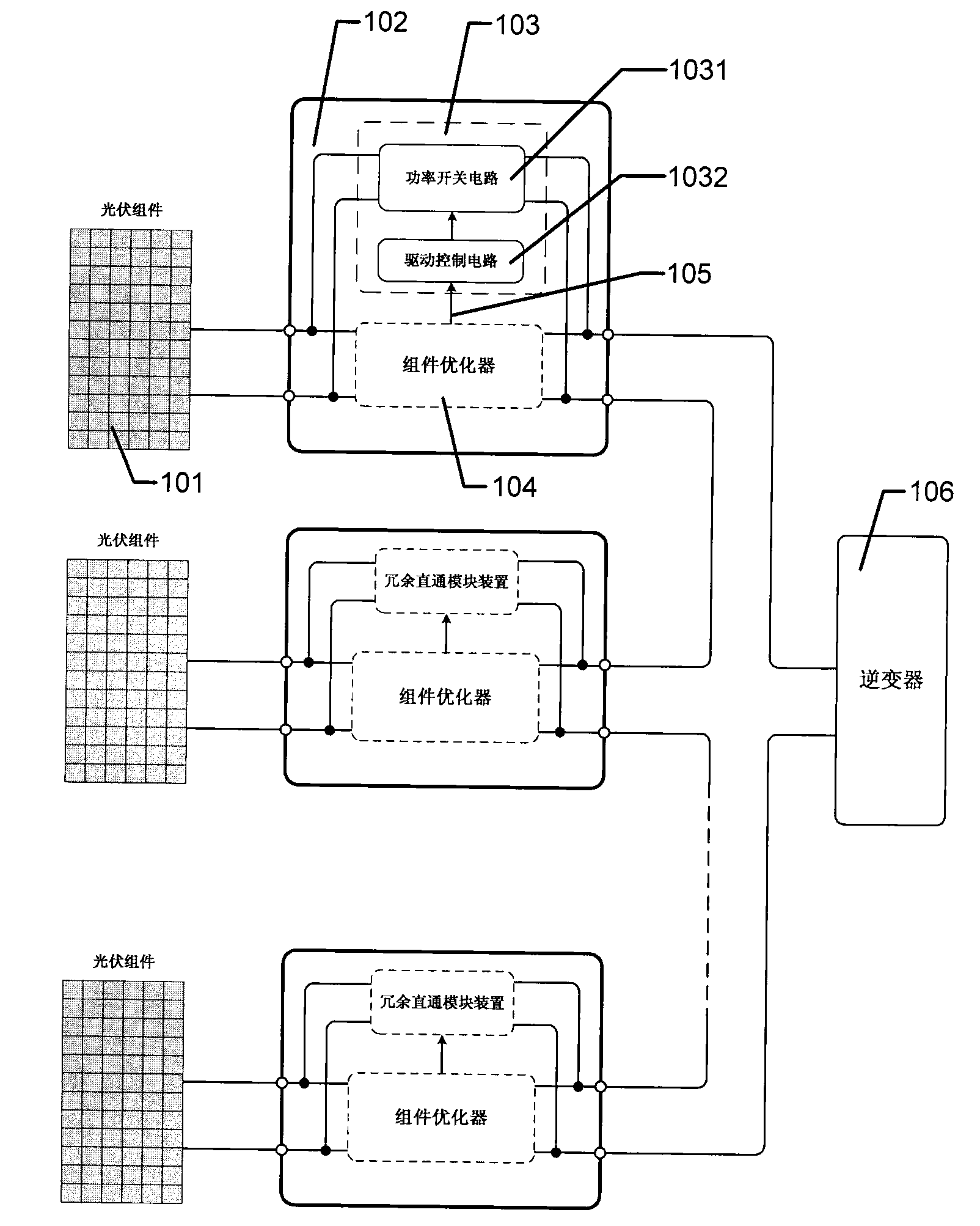 Photovoltaic module optimizer redundancy direct connection device and control method thereof