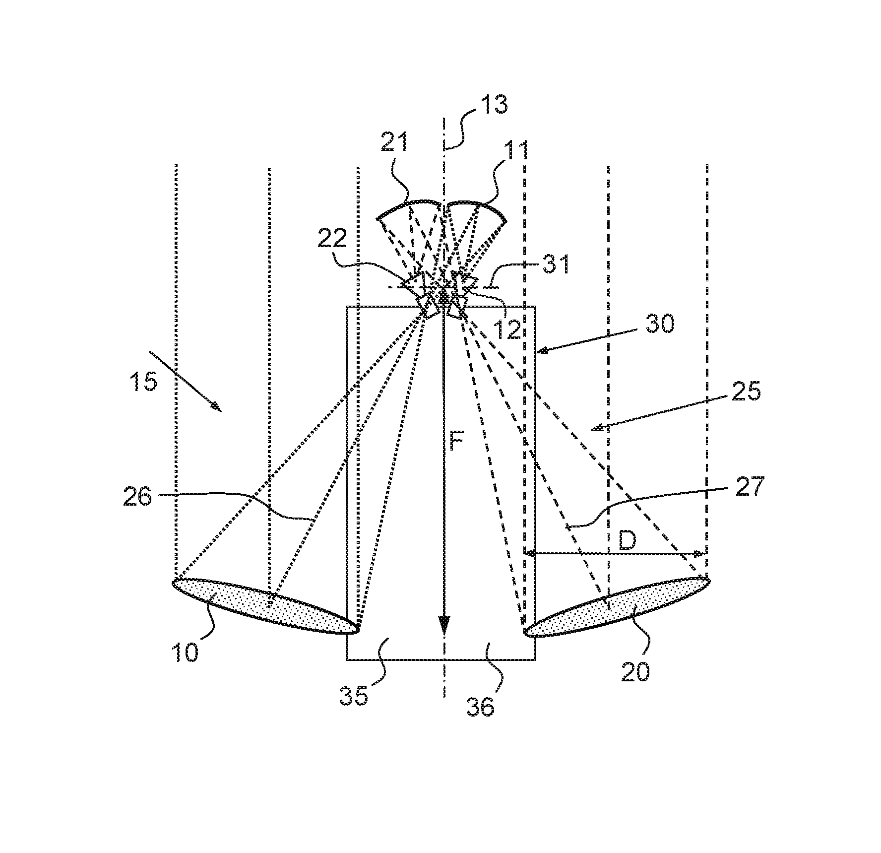 Array of two twin-reflector antennas mounted on a common support and a  satellite comprising this array