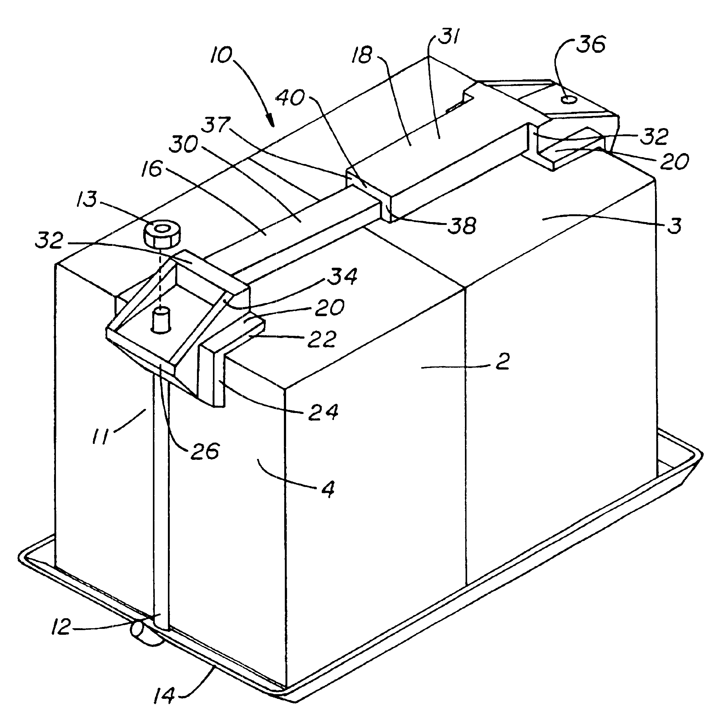 Telescopically adjustable battery holddown