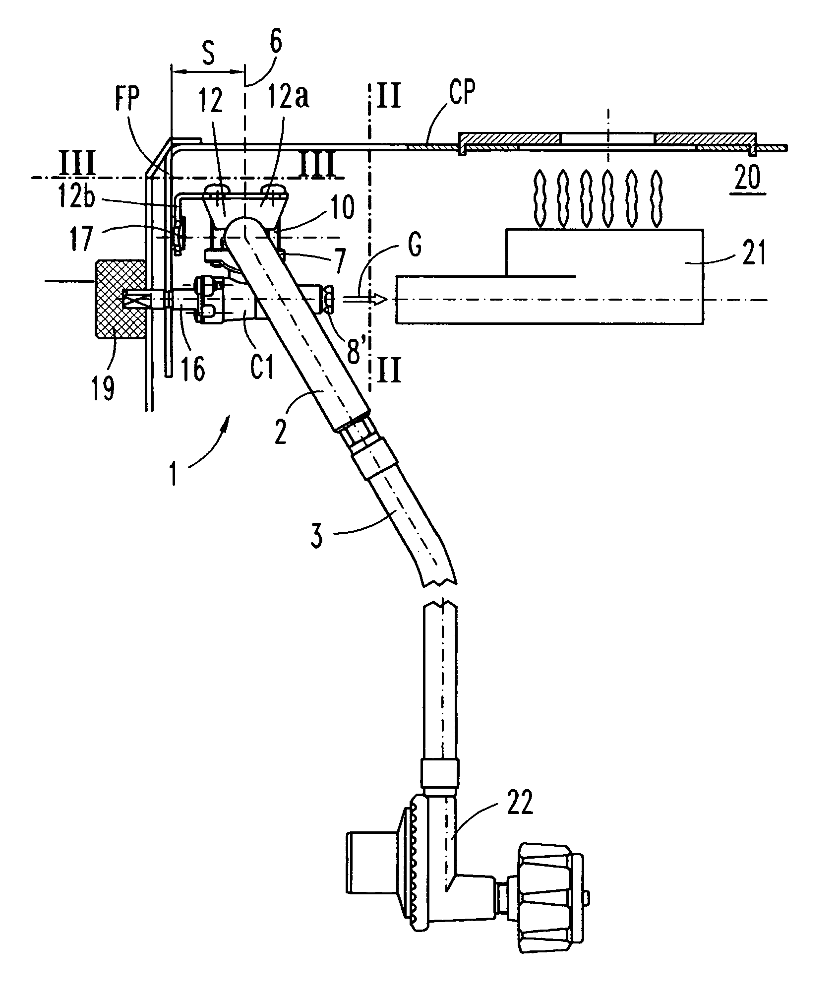 Gas manifold assembly with a mounting device in a cooking appliance