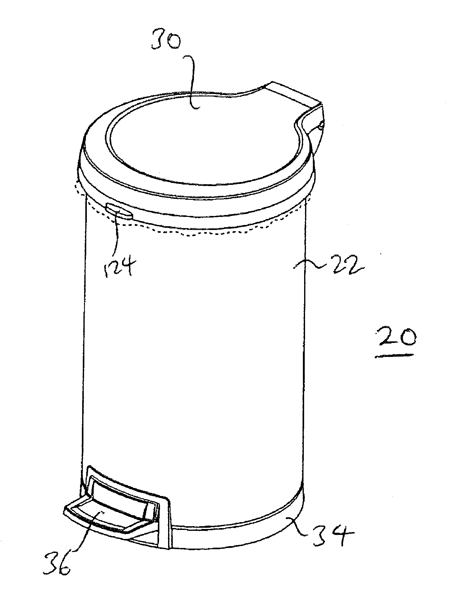 Step trash can having integrated base and base liner