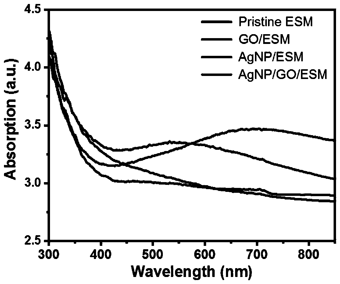 Eggshell membrane/silver nanoparticle/graphene oxide composite biological membrane and preparation method