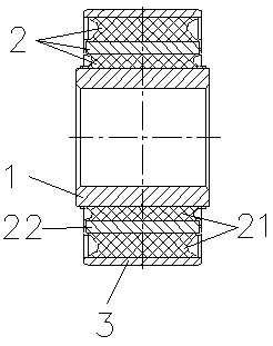 Shock absorbing method and structure of spherical hinge for wheelless axle bogie