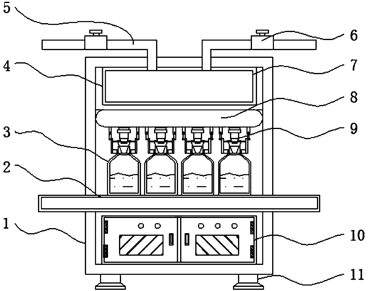 Edible oil filling machine capable of filtering impurities and automatically replacing oil tank