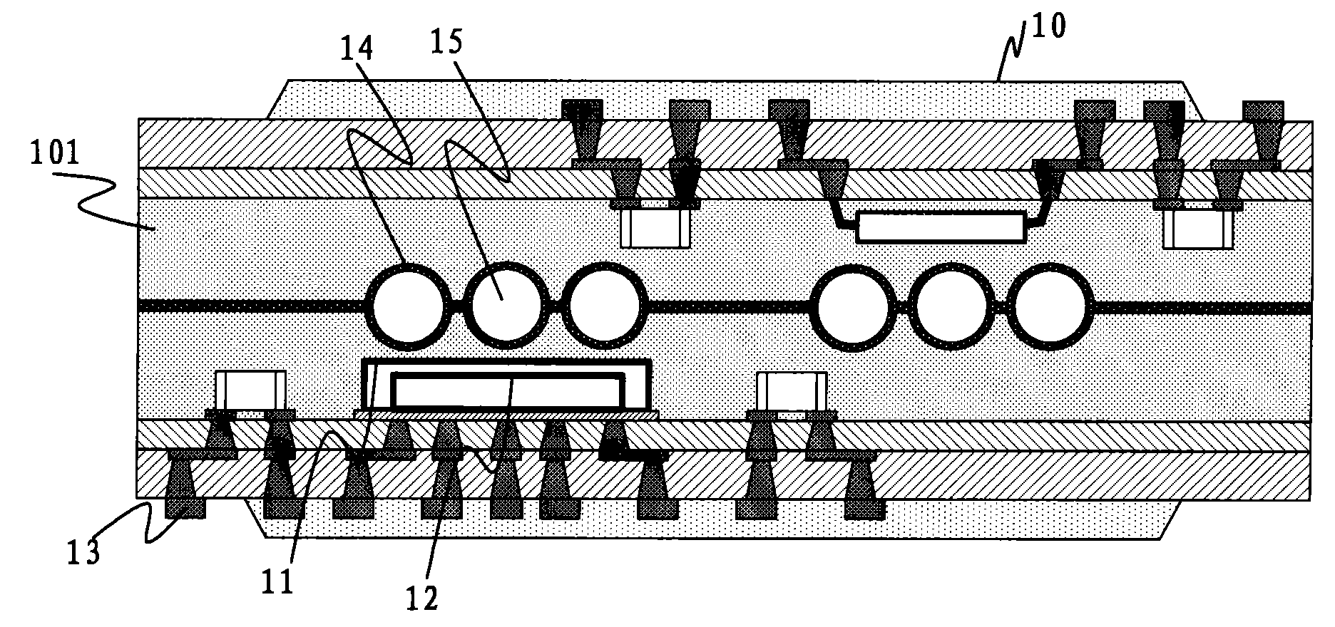 Embedded circuit board radiating device and processing method of element