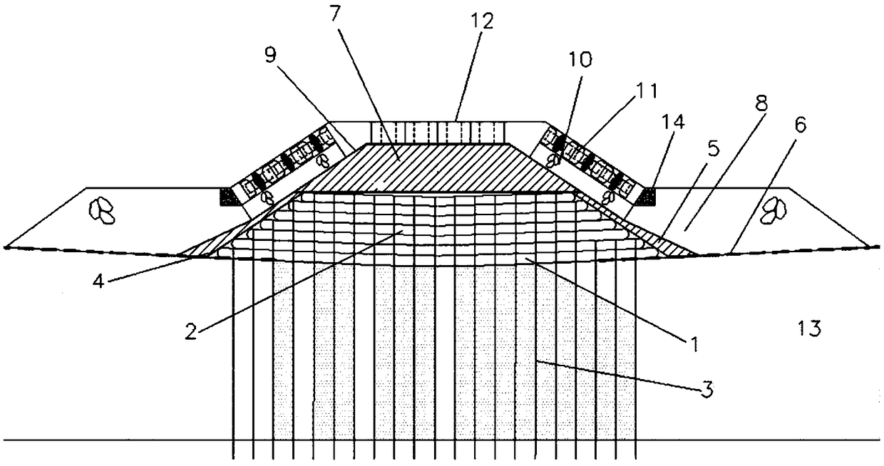 Seawall structure for marine soft soil and industrial solid waste resource recycling and construction method thereof