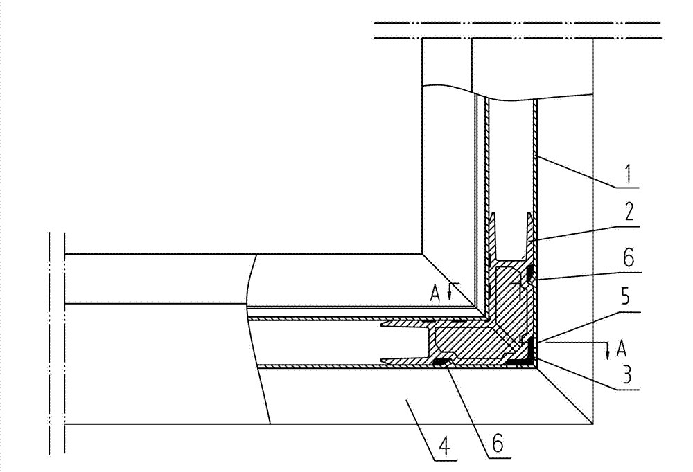 Gluing connection method for corner combination of broken bridge aluminum doors and windows