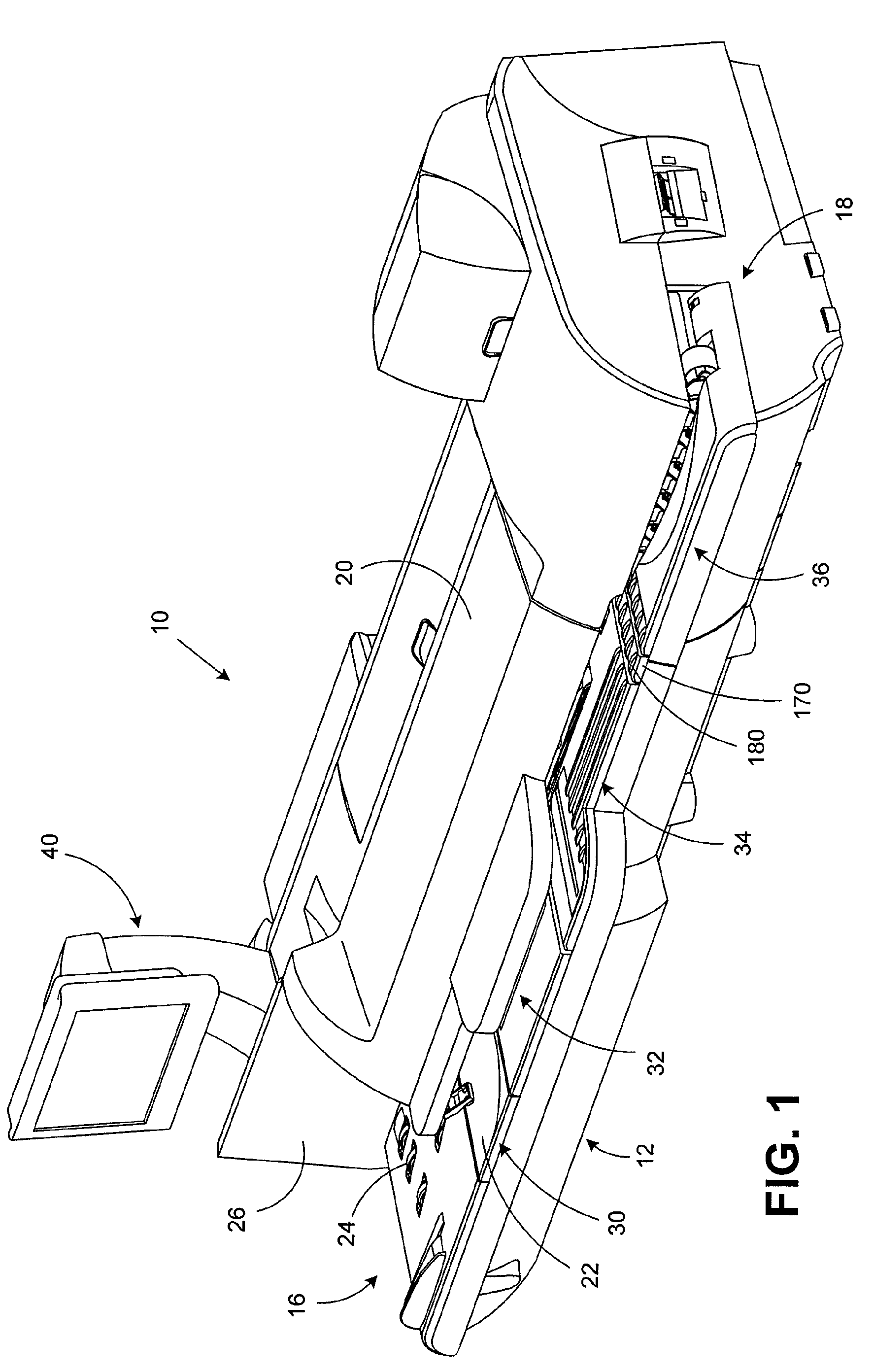 Mailing machine transport system including a guide to reduce the impact on the weighing device caused by the trailing edge of the mailpeice